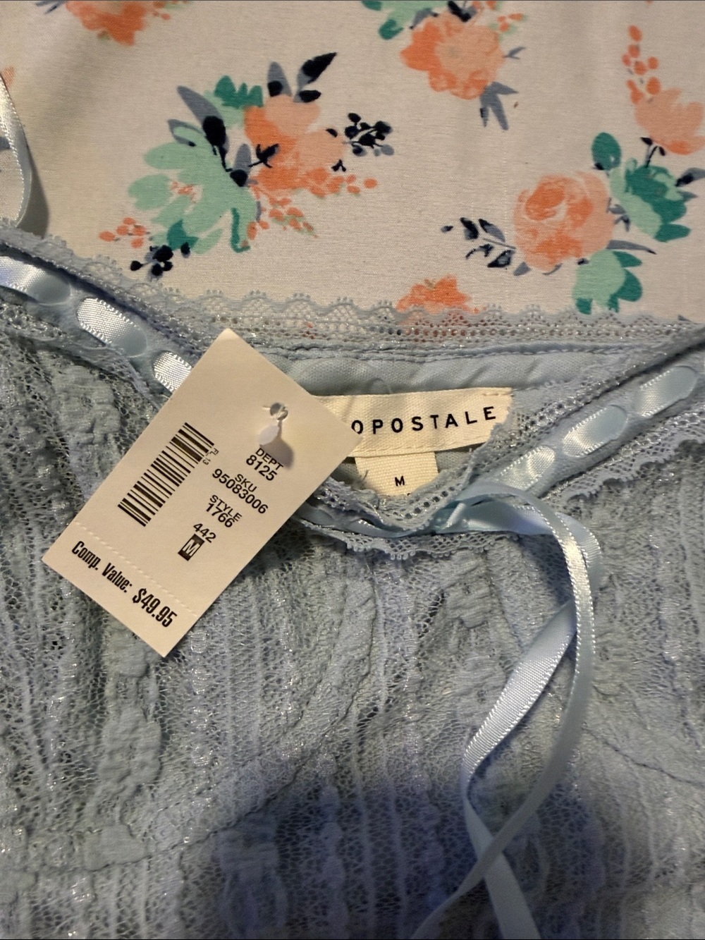 Aeropostale Pale Blue Lace Trim Floral Camisole